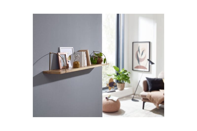 Vegghylle Wohnling massivt tre, metall hylle for oppheng, industriell loftstil 120 cm - 120 cm - Hus & oppussing - Bygg - Gulv, vegg & tak - Gulv & veggkledning - Veggplater