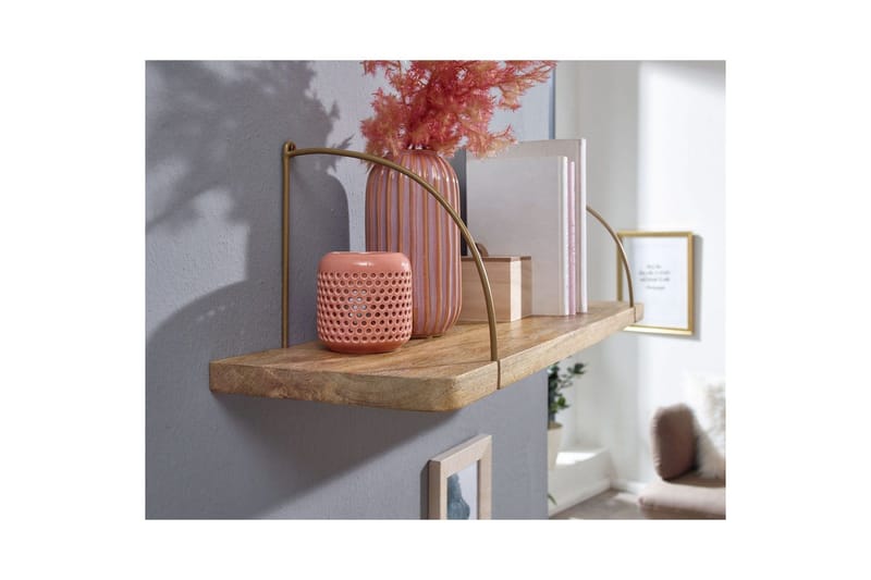 Vegghylle Wohnling massivt tre, metall hylle for oppheng, industriell loftstil 80 cm - 80 cm - Oppbevaring - Hyller - Vegghylle
