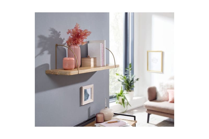 Vegghylle Wohnling massivt tre, metall hylle for oppheng, industriell loftstil 80 cm - 80 cm - Oppbevaring - Hyller - Vegghylle