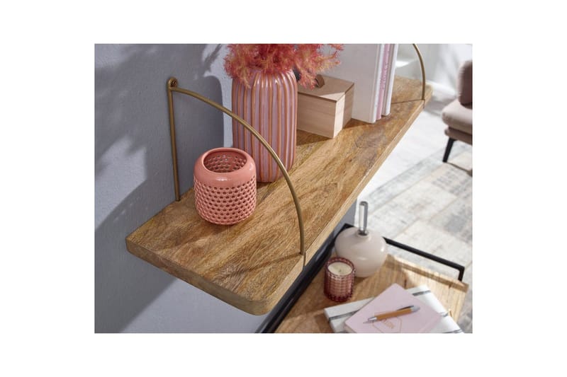 Vegghylle Wohnling massivt tre, metall hylle for oppheng, industriell loftstil 80 cm - 80 cm - Oppbevaring - Hyller - Vegghylle