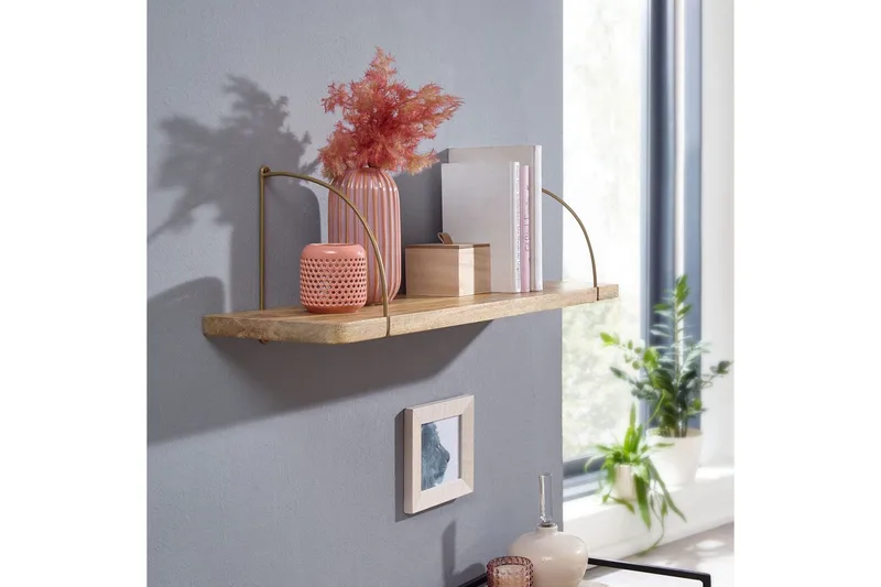 Vegghylle Wohnling massivt tre, metall hylle for oppheng, industriell loftstil 80 cm - 80 cm - Hus & oppussing - Bygg - Gulv, vegg & tak - Gulv & veggkledning - Veggplater