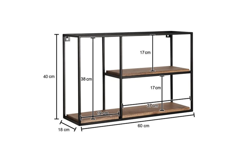 Vegghylle Wohnling Massivt tremetallramme, veggmontert, industriell - Oppbevaring - Hyller - Vegghylle