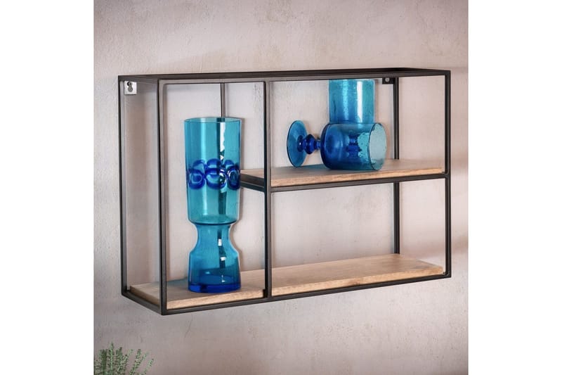 Vegghylle Wohnling Massivt tremetallramme, veggmontert, industriell - Oppbevaring - Hyller - Vegghylle