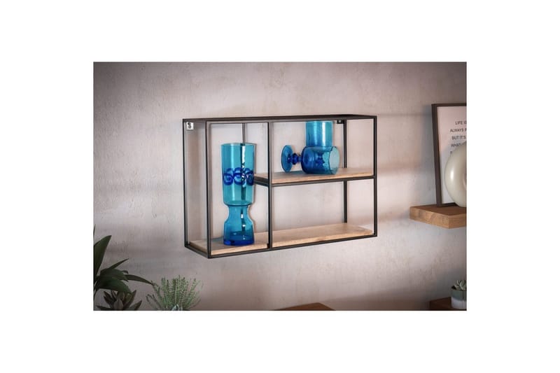 Vegghylle Wohnling Massivt tremetallramme, veggmontert, industriell - Oppbevaring - Hyller - Vegghylle