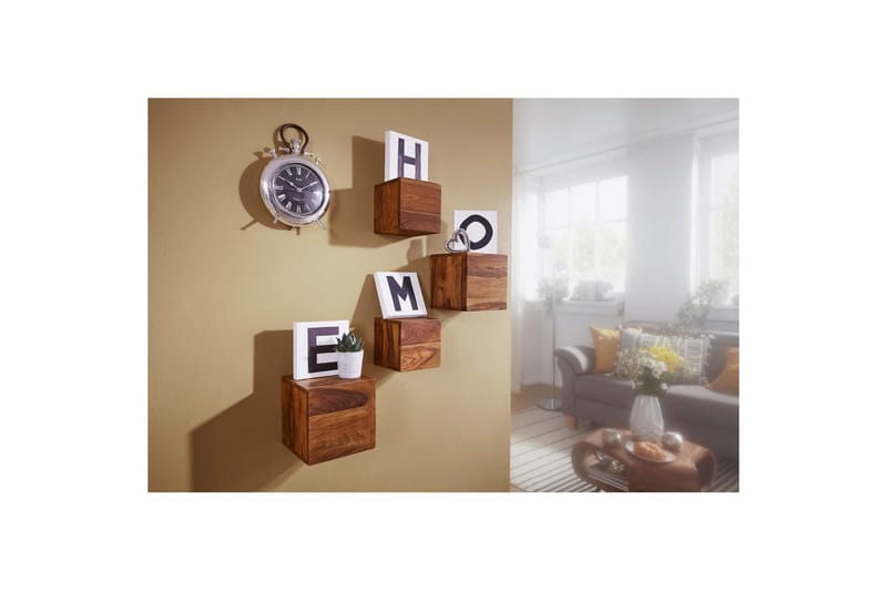 Vegghylle Wohnling Sett med 4 vegghylle i heltre kubeoptikk, veggmontert, moderne - Oppbevaring - Hyller - Vegghylle