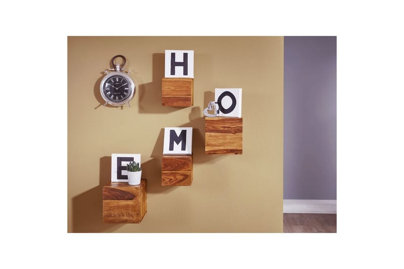 Vegghylle Wohnling Sett med 4 vegghylle i heltre kubeoptikk, veggmontert, moderne - Oppbevaring - Hyller - Vegghylle