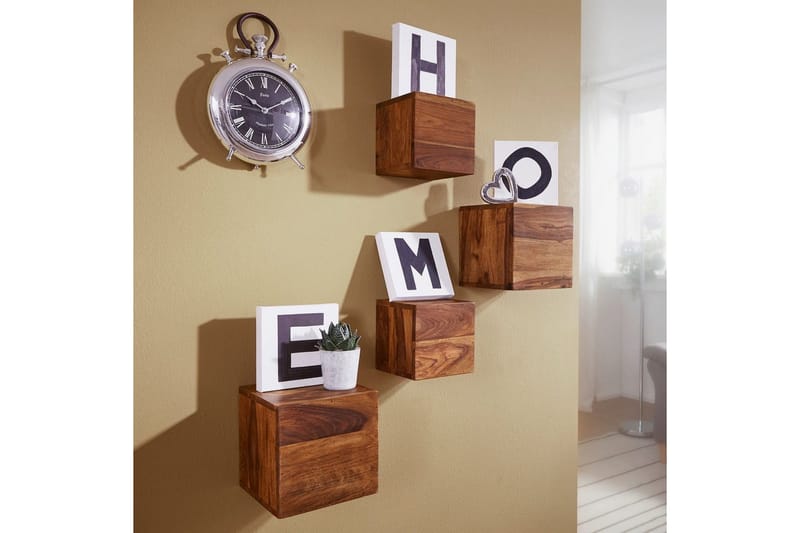 Vegghylle Wohnling Sett med 4 vegghylle i heltre kubeoptikk, veggmontert, moderne - Oppbevaring - Hyller - Vegghylle