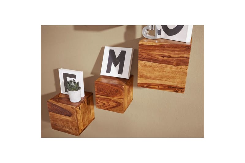 Vegghylle Wohnling Sett med 4 vegghylle i heltre kubeoptikk, veggmontert, moderne - Oppbevaring - Hyller - Vegghylle