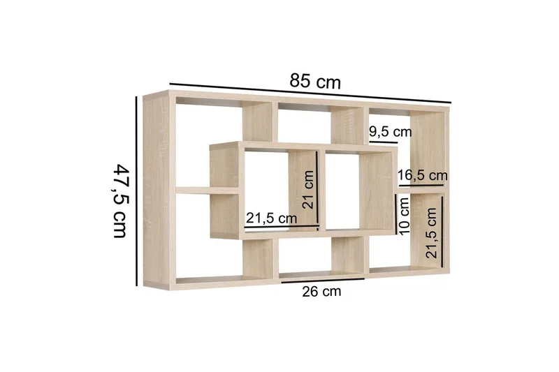 Vegghylle Wohnling PAOLA melaminbelagt MDF, oppbevaringshylle, veggmontert, moderne stil Sonoma - Sonoma - Oppbevaring - Hyller - Vegghylle