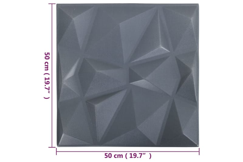 3D-veggpaneler 12 stk 50x50 cm diamant grå 3 m² - Grå - Veggpanel & panelplate - Innvendig panel