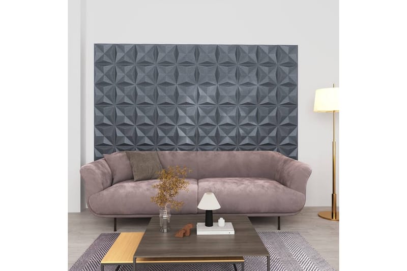 3D-veggpaneler 12 stk 50x50 cm origami grå 3 m² - Grå - Hus & oppussing - Bygg - Gulv, vegg & tak - Gulv & veggkledning - Veggpanel & panelplate