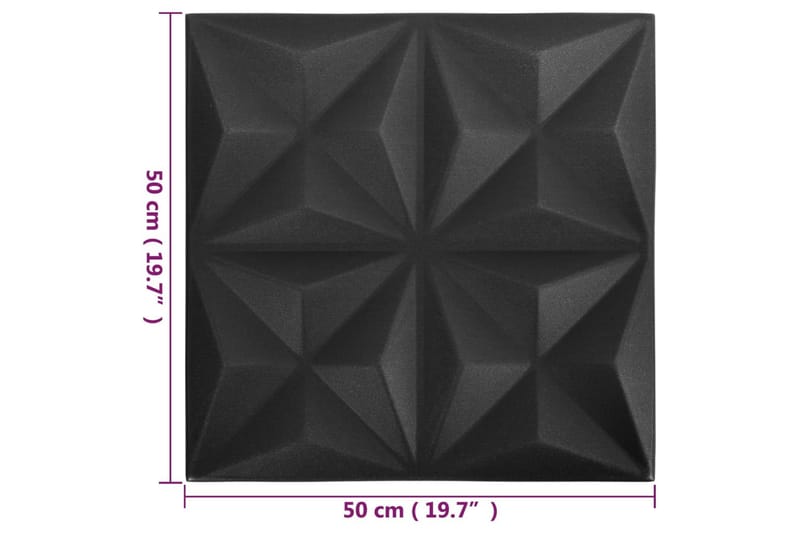 3D-veggpaneler 12 stk 50x50 cm origami svart 3 m² - Svart - Veggpanel & panelplate - Innvendig panel