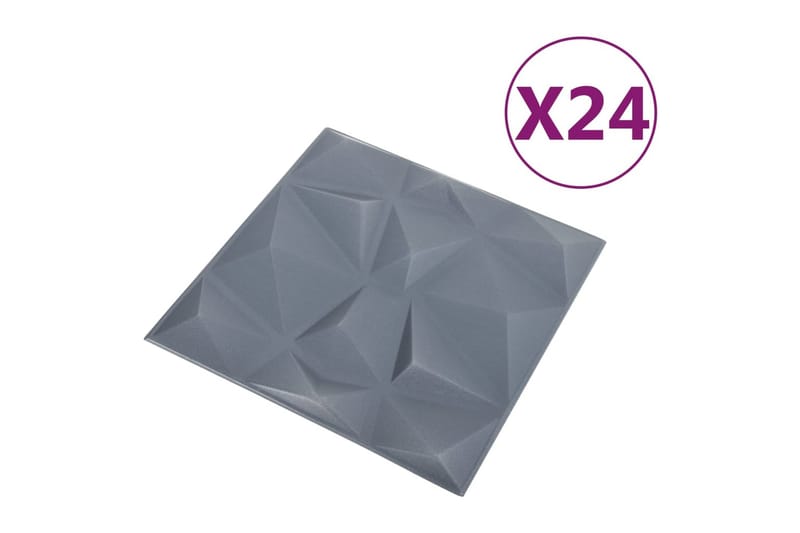 3D-veggpaneler 24 stk 50x50 cm diamant grå 6 m² - Grå - Hus & oppussing - Bygg - Gulv, vegg & tak - Gulv & veggkledning - Veggpanel & panelplate