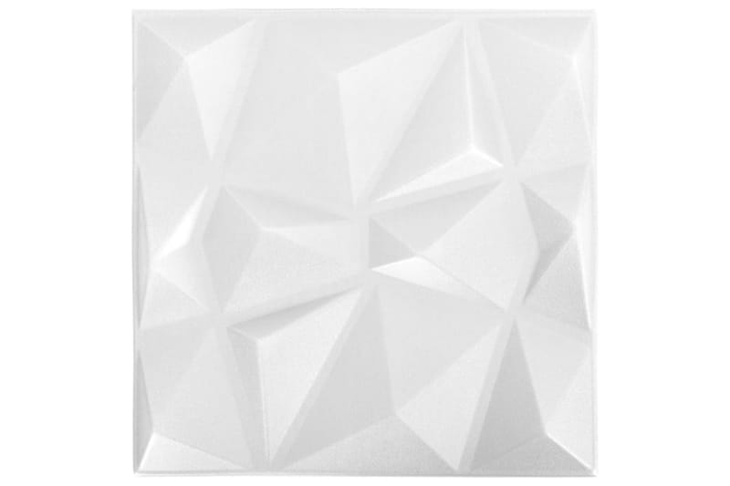 3D-veggpaneler 24 stk 50x50 cm diamant hvit 6 m² - Hvit - Veggpanel & panelplate - Innvendig panel