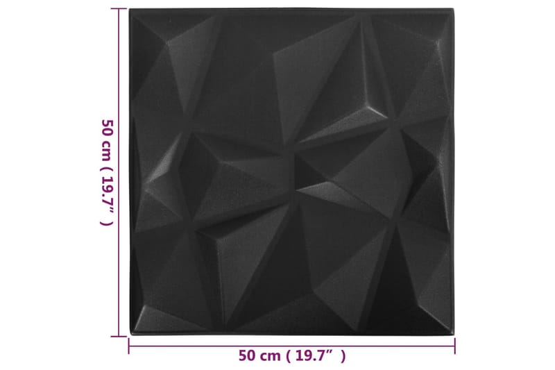 3D-veggpaneler 24 stk 50x50 cm diamant svart 6 m² - Svart - Hus & oppussing - Bygg - Gulv, vegg & tak - Gulv & veggkledning - Veggpanel & panelplate