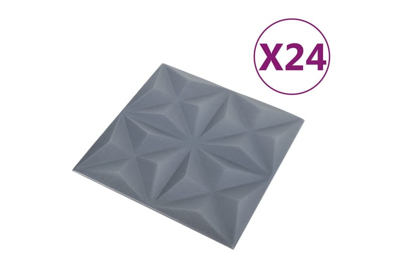 3D-veggpaneler 24 stk 50x50 cm origami grå 6 m² - Grå - Veggpanel & panelplate - Innvendig panel