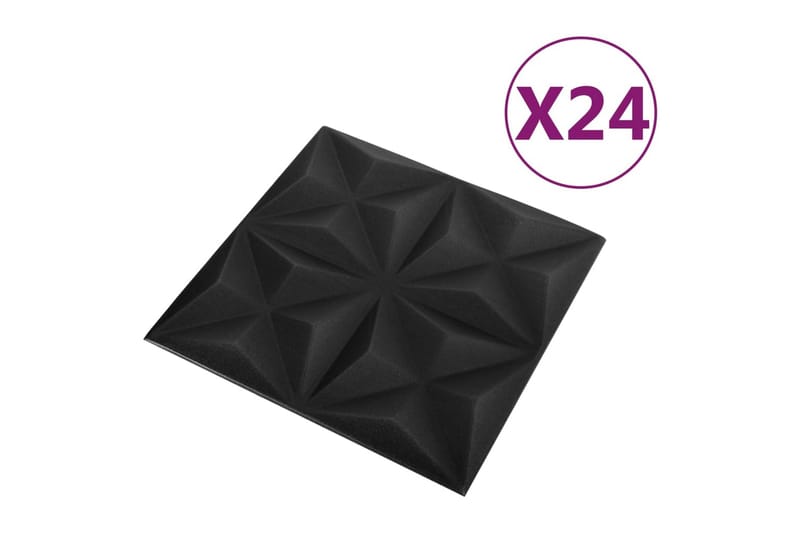3D-veggpaneler 24 stk 50x50 cm origami svart 6 m² - Svart - Veggpanel & panelplate - Innvendig panel