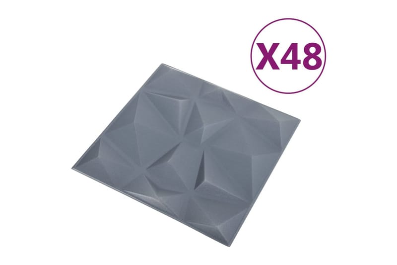 3D-veggpaneler 48 stk 50x50 cm diamant grå 12 m² - Grå - Hus & oppussing - Bygg - Gulv, vegg & tak - Gulv & veggkledning - Veggpanel & panelplate