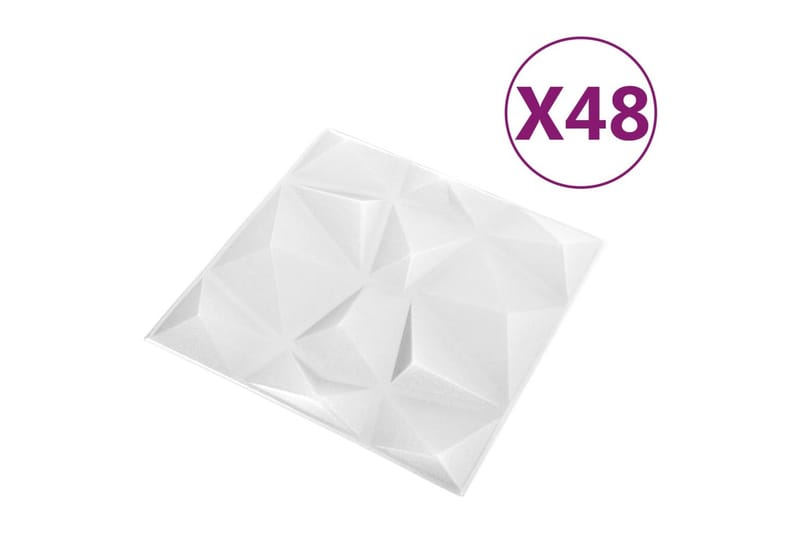 3D-veggpaneler 48 stk 50x50 cm diamant hvit 12 m² - Hvit - Hus & oppussing - Bygg - Gulv, vegg & tak - Gulv & veggkledning - Veggpanel & panelplate