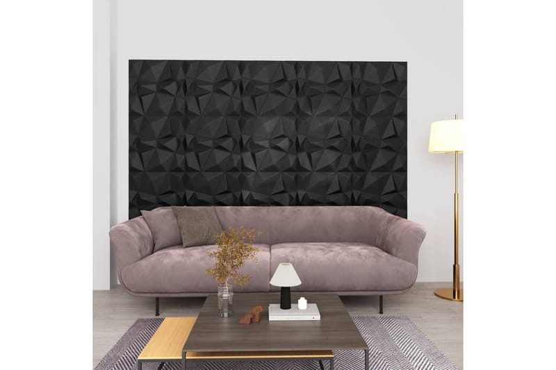 3D-veggpaneler 48 stk 50x50 cm diamant svart 12 m² - Svart - Hus & oppussing - Bygg - Gulv, vegg & tak - Gulv & veggkledning - Veggpanel & panelplate