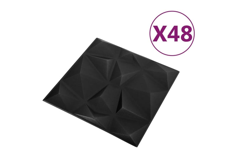 3D-veggpaneler 48 stk 50x50 cm diamant svart 12 m² - Svart - Hus & oppussing - Bygg - Gulv, vegg & tak - Gulv & veggkledning - Veggpanel & panelplate