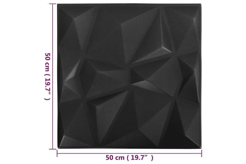 3D-veggpaneler 48 stk 50x50 cm diamant svart 12 m² - Svart - Hus & oppussing - Bygg - Gulv, vegg & tak - Gulv & veggkledning - Veggpanel & panelplate