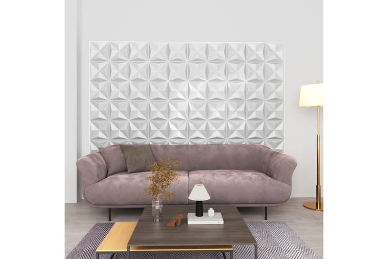 3D-veggpaneler 48 stk 50x50 cm origami hvit 12 m² - Hvit - Veggpanel & panelplate - Innvendig panel