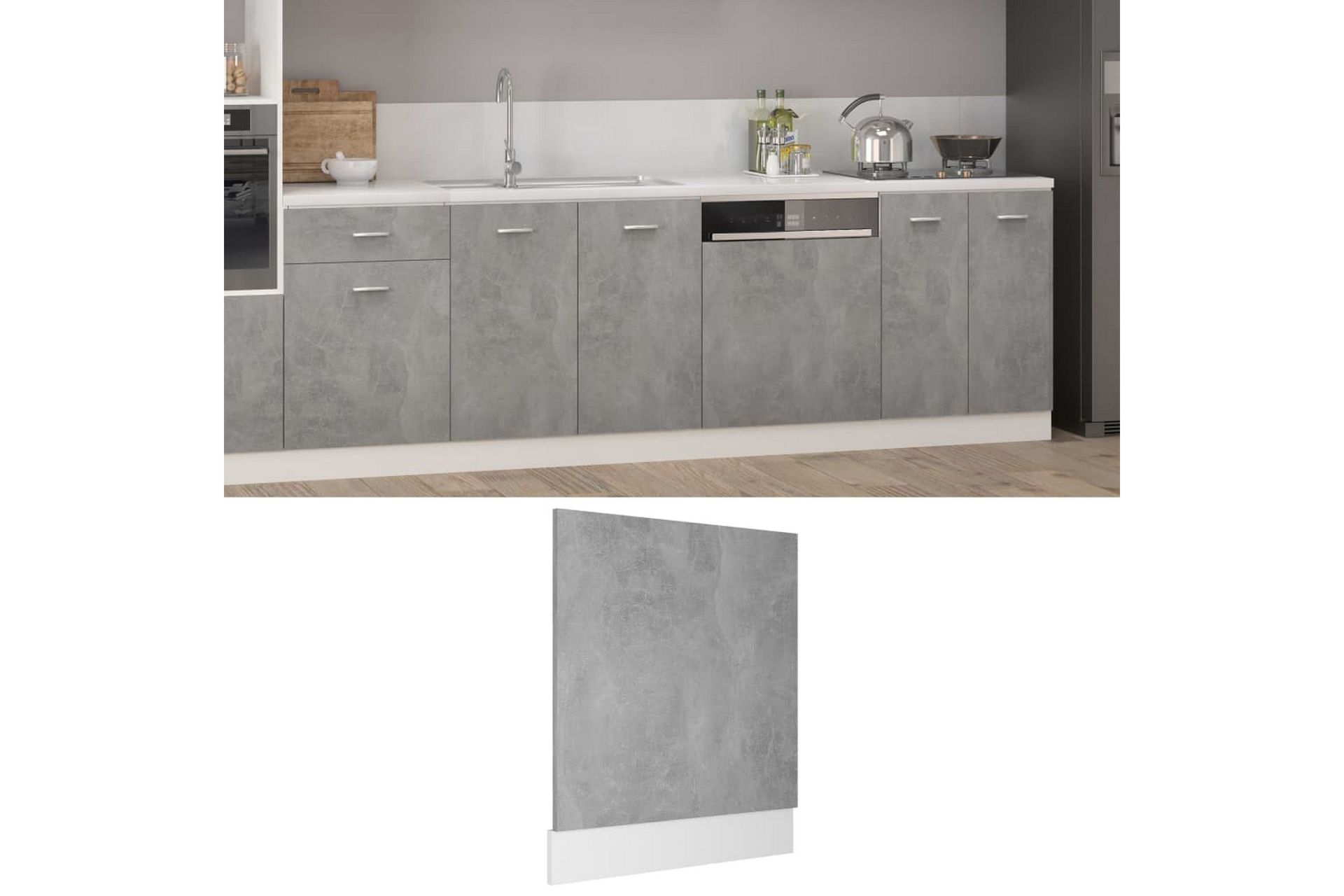 Oppvaskmaskinspanel betonggrå 59,5x3x67 cm sponplate - Grå - Hus & oppussing - Bygg - Gulv, vegg & tak - Gulv & veggkledning - Veggpanel & panelplate
