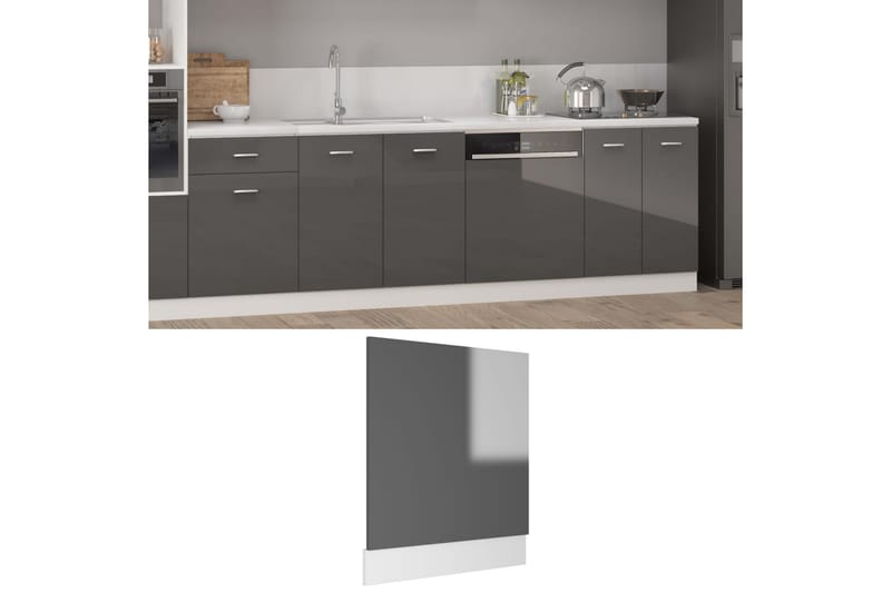 Oppvaskmaskinspanel høyglans grå 59,5x3x67 cm sponplate - Grå - Veggpanel & panelplate - Innvendig panel