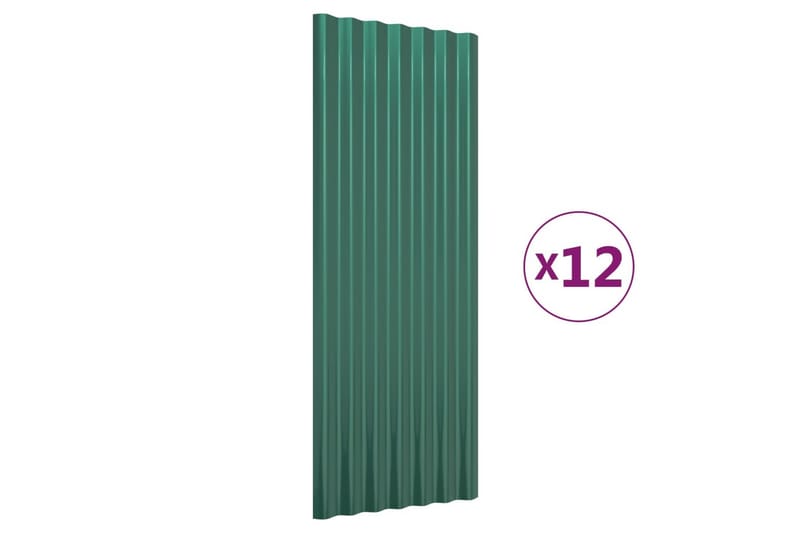 Takpaneler 12 stk pulverlakkert stål grønn 100x36 cm - Takpanel & takplate