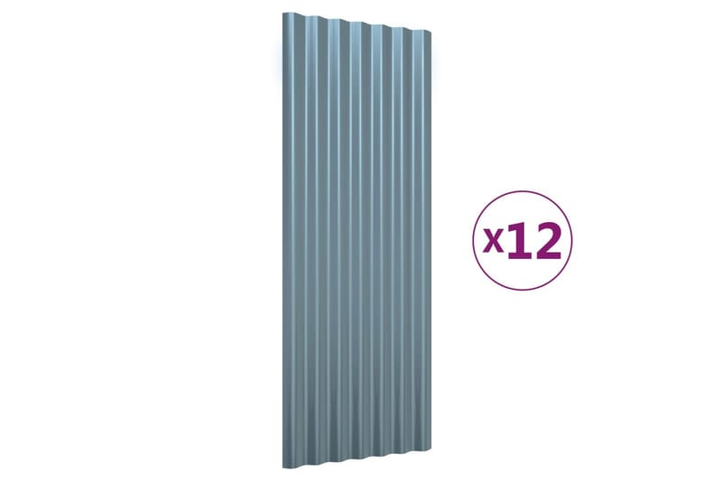 Takpaneler 12 stk pulverlakkert stål grå 100x36 cm - Hus & oppussing - Bygg - Gulv, vegg & tak - Platemateriale & byggeplate - Takpanel & takplate