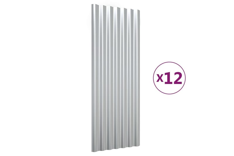 Takpaneler 12 stk pulverlakkert stål sølv 100x36 cm - Hus & oppussing - Bygg - Gulv, vegg & tak - Platemateriale & byggeplate - Takpanel & takplate