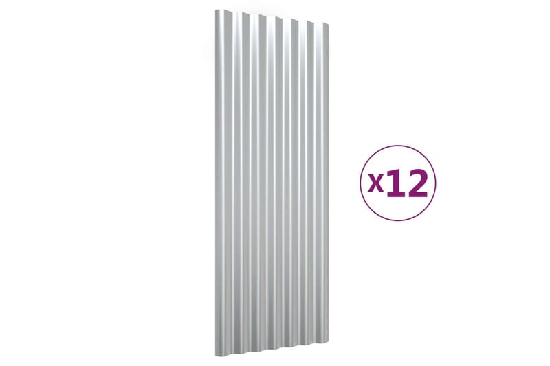 Takpaneler 12 stk pulverlakkert stål sølv 100x36 cm - Takpanel & takplate