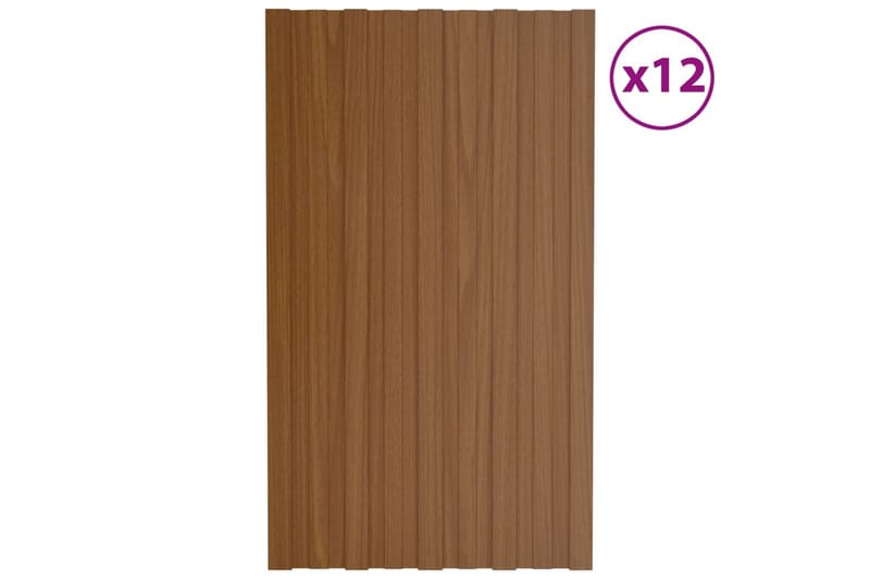 Takplater 12 stk brun 80x45 cm galvanisert stål - Takpanel & takplate