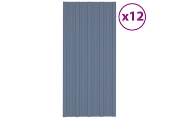 Takplater 12 stk grå 100x45 cm galvanisert stål - Hus & oppussing - Bygg - Gulv, vegg & tak - Platemateriale & byggeplate - Takpanel & takplate