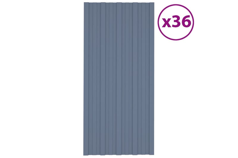 Takplater 36 stk grå 100x45 cm galvanisert stål - Takpanel & takplate