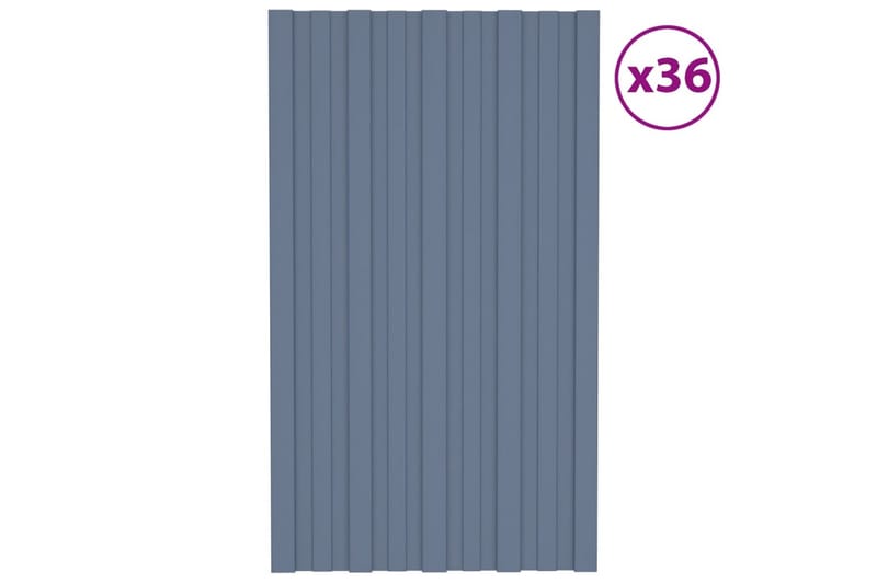 Takplater 36 stk grå 80x45 cm galvanisert stål - Takpanel & takplate