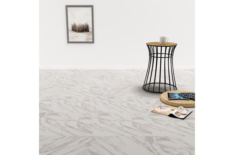 Selvklebende PVC-gulvplanker 5,11 m² hvit marmor - Selvheftende plast