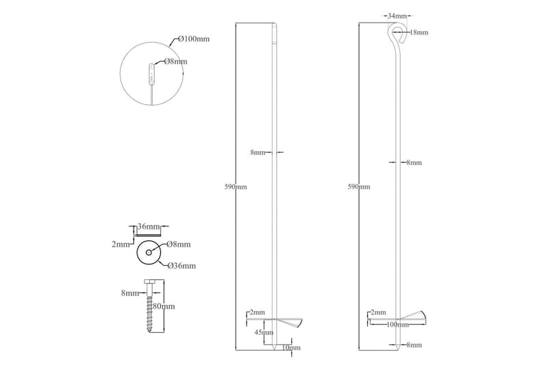 Jordankere 10 stk 10x60 cm galvanisert metall - Hus & oppussing - Bygg - Spiker, skrue & innfesting