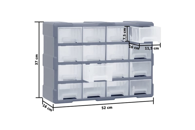 Sortimentskap med 16 mellomstore skuffer 52x16x37 cm - Grå - Hus & oppussing - Verktøy & maskiner - Oppbevaring verktøy