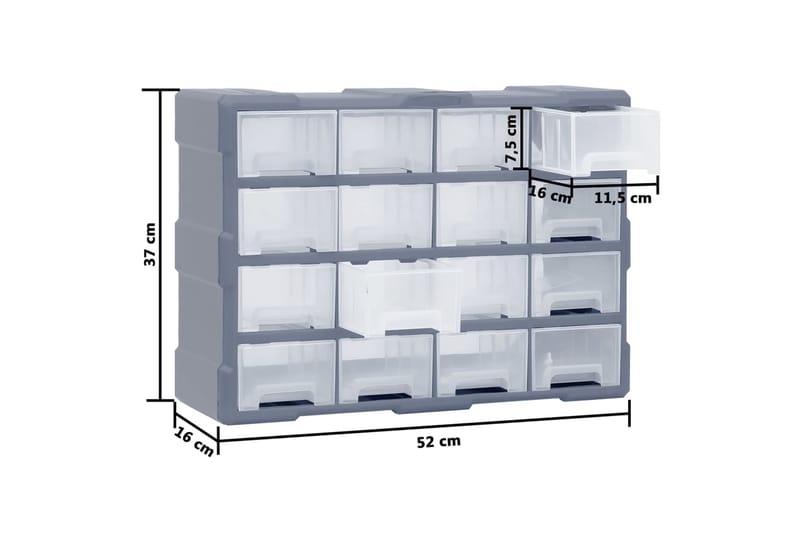 Sortimentskap med 16 mellomstore skuffer 52x16x37 cm - Grå - Sortimentsboks - Garasjeinteriør & garasjeoppbevarin