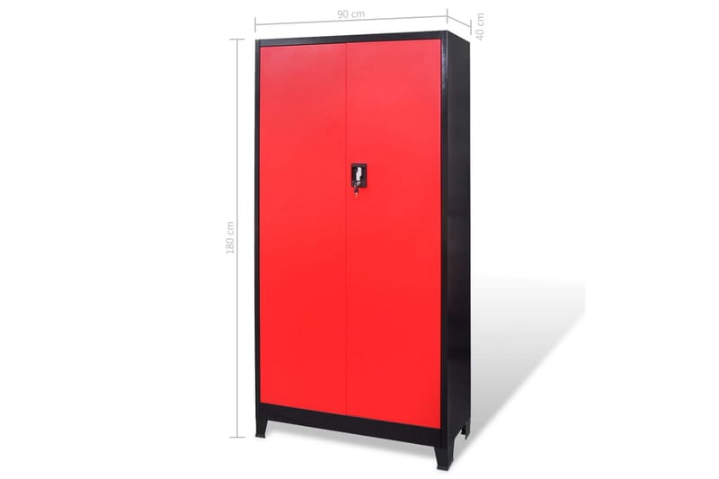 Verktøyskap med verktøyboks stål 90x40x180 cm rød og svart - Rød - Hus & oppussing - Verktøy & maskiner - Oppbevaring verktøy