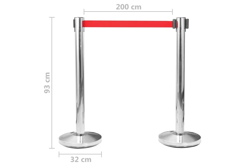 Avsperringsstolper med bånd 4 stk rustfritt stål sølv - Silver - Advarselsteip & sperrebånd