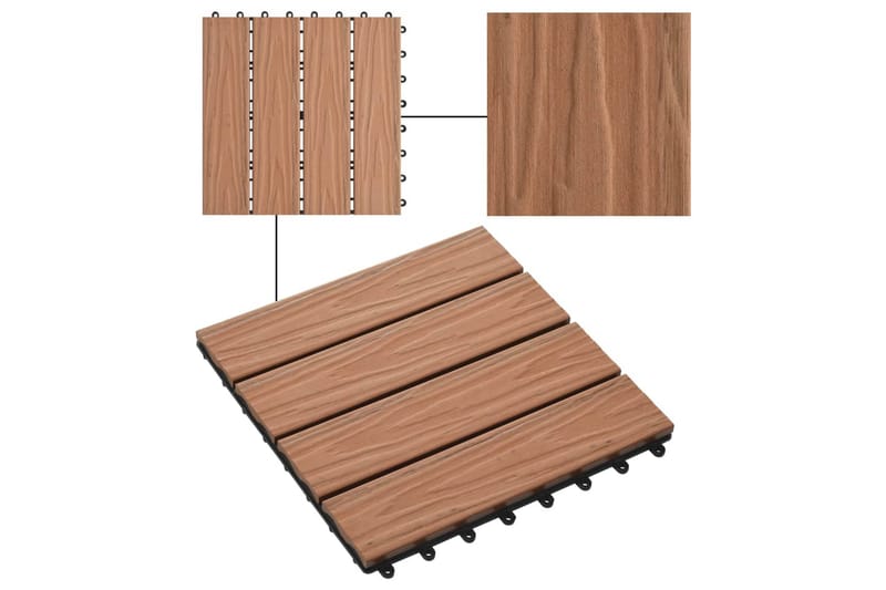 Terrassebord 11 stk dyppreget WPC 30x30 cm 1 kvm lysebrun - Hus & oppussing - Bygg - Tre & virke - Heller & terrassevirke - Trehelle & gulvhelle