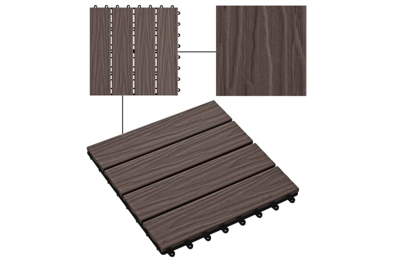 Terrassebord 11 stk dyppreget WPC 30x30 cm 1 kvm mørkebrun - Verandagulv & terrassebord - Treheller & trefliser balkong - Utegulv & tregulv - Trehelle & gulvhelle