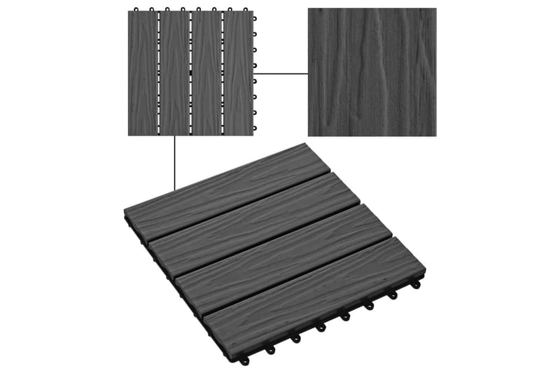 Terrassebord 11 stk dyppreget WPC 30x30 cm 1 kvm svart - Hus & oppussing - Bygg - Tre & virke - Heller & terrassevirke - Trehelle & gulvhelle