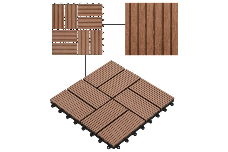 Terrassebord 11 stk WPC 30x30 cm 1 kvm brun - Hus & oppussing - Bygg - Tre & virke - Heller & terrassevirke - Trehelle & gulvhelle