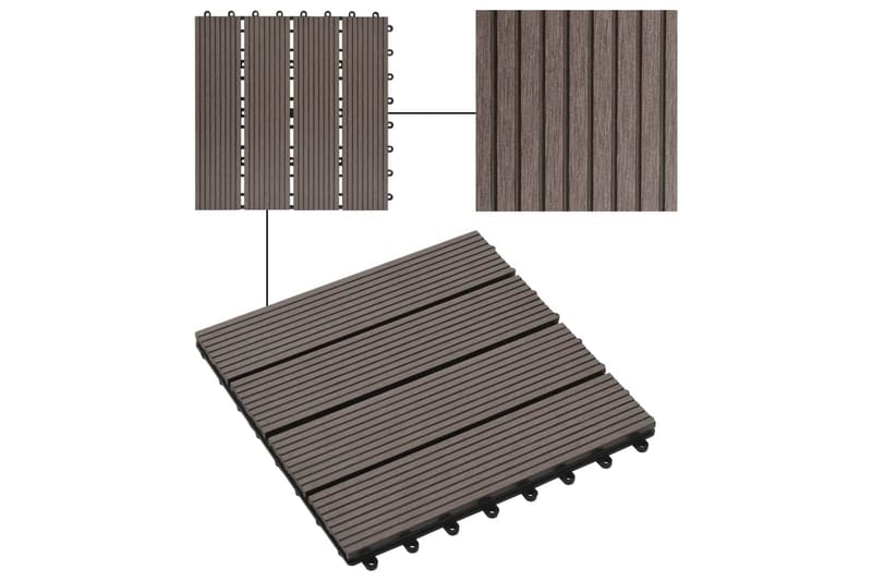 Terrassebord 11 stk WPC 30x30 cm 1 kvm mørkebrun - Hus & oppussing - Bygg - Tre & virke - Heller & terrassevirke - Trehelle & gulvhelle