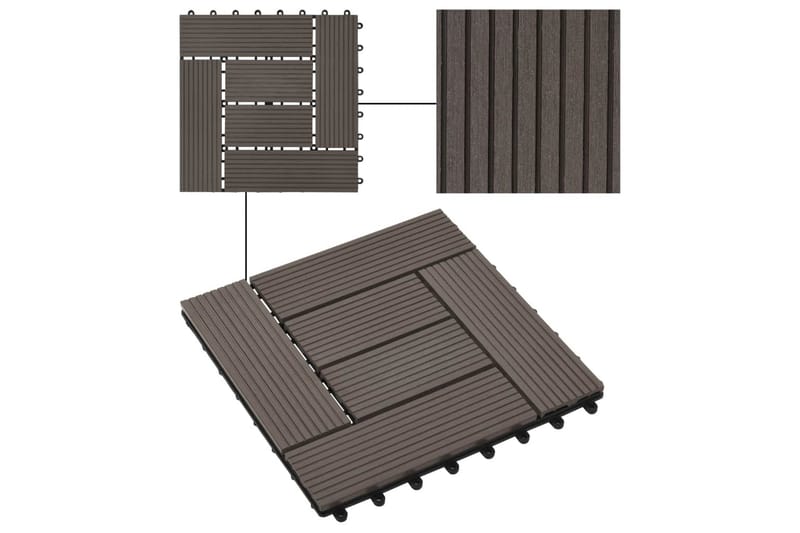 Terrassebord 11 stk WPC 30x30 cm 1 kvm mørkebrun - Hus & oppussing - Bygg - Tre & virke - Heller & terrassevirke - Trehelle & gulvhelle