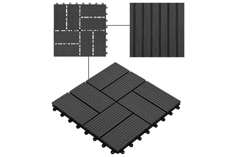 Terrassebord 11 stk WPC 30x30 cm 1 kvm svart - Hus & oppussing - Bygg - Tre & virke - Heller & terrassevirke - Trehelle & gulvhelle